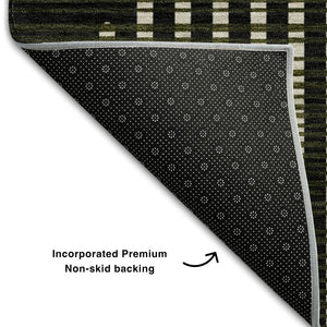 HomeRoots 10' Olive Green Geometric Area Rug - Washable, Stain Resistant, UV Protected for Family Spaces 678808