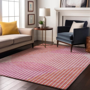 HomeRoots 5' X 8' Pink Ivory Orange Geometric Area Rug - Washable, Durable, UV-Protected for Modern Spaces 678810