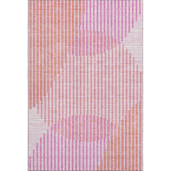 HomeRoots 5' X 8' Pink Ivory Orange Geometric Area Rug - Washable, Durable, UV-Protected for Modern Spaces 678810