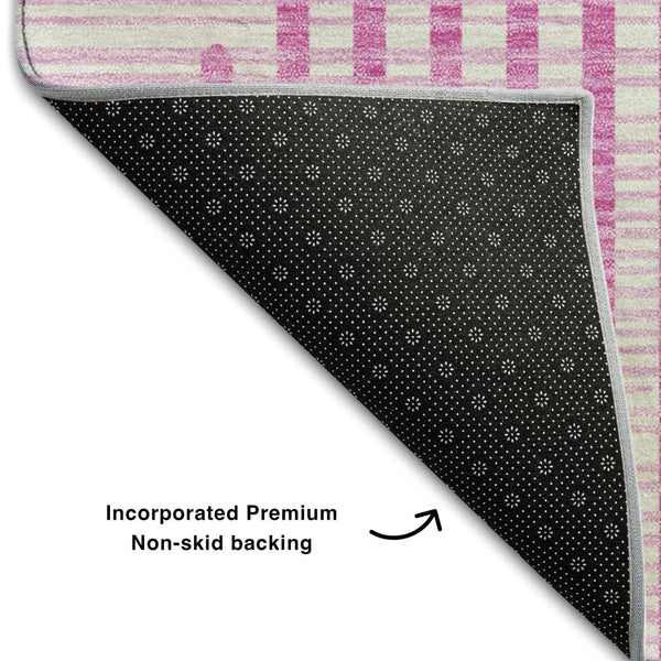 HomeRoots 5' X 8' Pink Ivory Orange Geometric Area Rug - Washable, Durable, UV-Protected for Modern Spaces 678810