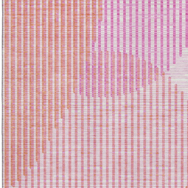 HomeRoots 5' X 8' Pink Ivory Orange Geometric Area Rug - Washable, Durable, UV-Protected for Modern Spaces 678810