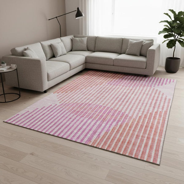 HomeRoots 8' X 10' Pink Ivory & Orange Geometric Washable Area Rug - Durable, UV-Protected & Stylish Design 678812
