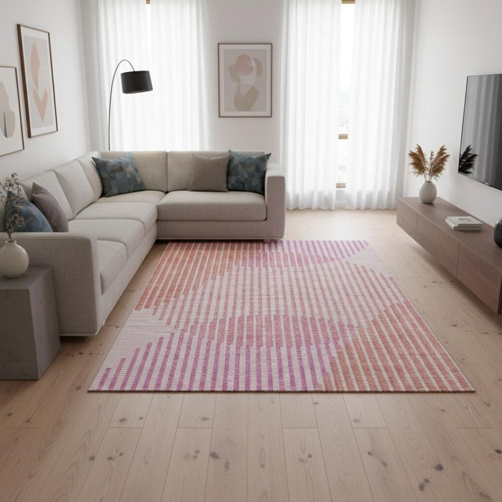 HomeRoots 9' X 12' Vibrant Pink, Ivory & Orange Geometric Washable Area Rug with UV Protection & Durability 678813