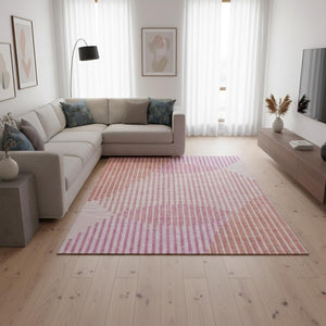 HomeRoots 9' X 12' Vibrant Pink, Ivory & Orange Geometric Washable Area Rug with UV Protection & Durability 678813