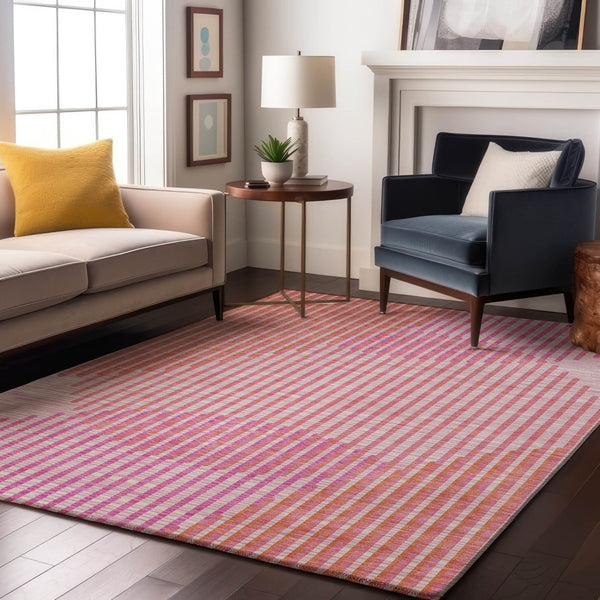HomeRoots 9' X 12' Vibrant Pink, Ivory & Orange Geometric Washable Area Rug with UV Protection & Durability 678813