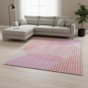 HomeRoots 10' Pink Ivory Orange Geometric Area Rug - UV Protected, Washable & Stain-Resistant for Active Homes 678814
