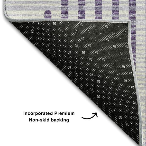 HomeRoots 5' X 8' Stylish Purple & Ivory Geometric Area Rug – Washable, UV Protected, Pet-Friendly & Durable! 678816