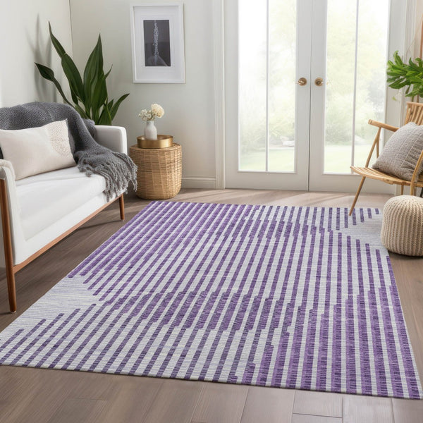 HomeRoots 5' X 8' Stylish Purple & Ivory Geometric Area Rug – Washable, UV Protected, Pet-Friendly & Durable! 678816
