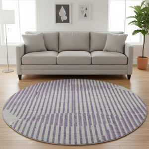 HomeRoots 8' Purple and Ivory Geometric Round Rug - Washable, UV-Protected, Stylish & Durable for Modern Homes 678817