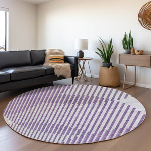 HomeRoots 8' Purple and Ivory Geometric Round Rug - Washable, UV-Protected, Stylish & Durable for Modern Homes 678817