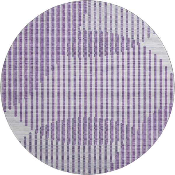 HomeRoots 8' Purple and Ivory Geometric Round Rug - Washable, UV-Protected, Stylish & Durable for Modern Homes 678817