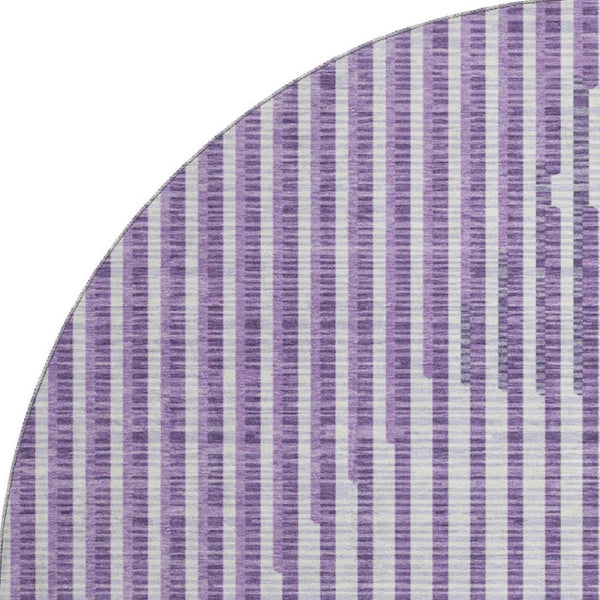 HomeRoots 8' Purple and Ivory Geometric Round Rug - Washable, UV-Protected, Stylish & Durable for Modern Homes 678817
