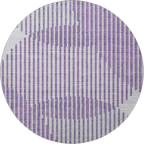 HomeRoots 8' Purple and Ivory Geometric Round Rug - Washable, UV-Protected, Stylish & Durable for Modern Homes 678817