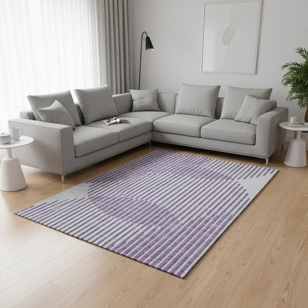 HomeRoots 9' X 12' Washable Purple and Ivory Geometric Area Rug - UV Protected, Stylish, and Durable Design 678819
