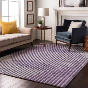 HomeRoots 9' X 12' Washable Purple and Ivory Geometric Area Rug - UV Protected, Stylish, and Durable Design 678819
