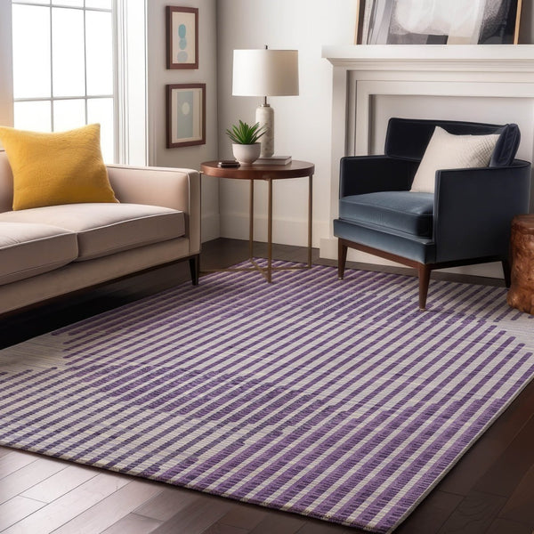 HomeRoots 9' X 12' Washable Purple and Ivory Geometric Area Rug - UV Protected, Stylish, and Durable Design 678819