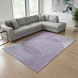 HomeRoots 10' X 14' Purple & Ivory Geometric Washable Area Rug - Durable, Stain-Resistant, UV Protected Design! 678820