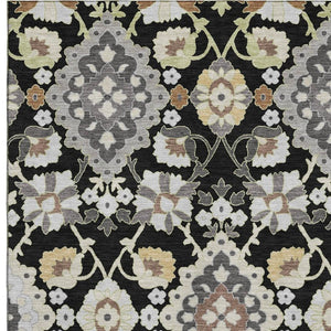 HomeRoots 5' X 8' Oriental Area Rug in Black, Gold & Gray – Washable, UV-Protected, Durable & Stylish Design 678822