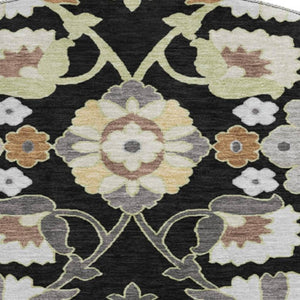 HomeRoots 8' Elegant Black Gold and Gray Washable Round Rug - UV Protected, Stain Resistant, Timeless Design 678823