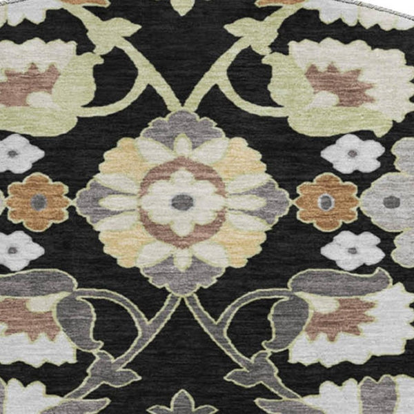 HomeRoots 8' Elegant Black Gold and Gray Washable Round Rug - UV Protected, Stain Resistant, Timeless Design 678823