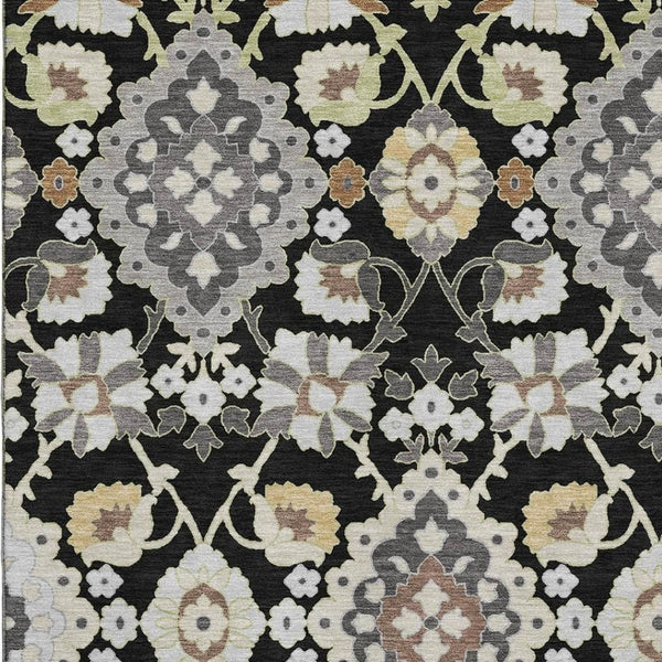 HomeRoots 9' X 12' Luxurious Black Gold and Gray Oriental Washable Area Rug with Stain & UV Protection 678825