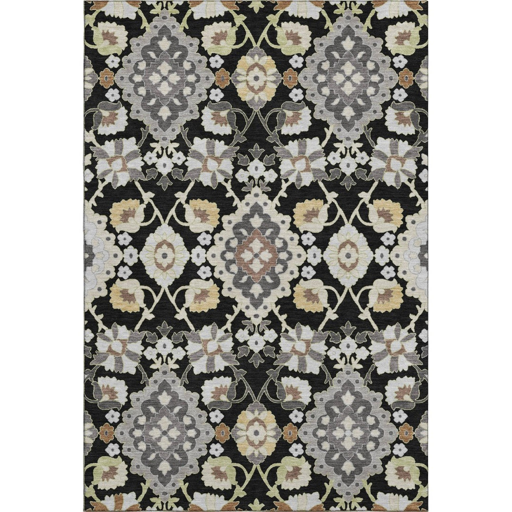 HomeRoots 10' Black Gold and Gray Oriental Washable Area Rug - Durable, UV-Protected, Stain-Resistant Design! 678826