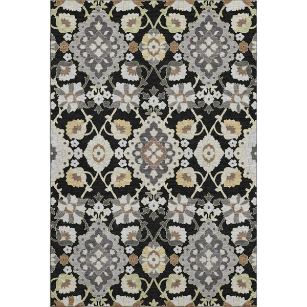 HomeRoots 10' Black Gold and Gray Oriental Washable Area Rug - Durable, UV-Protected, Stain-Resistant Design! 678826