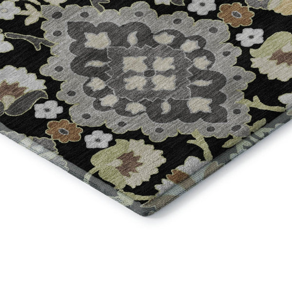 HomeRoots 10' Black Gold and Gray Oriental Washable Area Rug - Durable, UV-Protected, Stain-Resistant Design! 678826