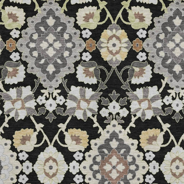 HomeRoots 10' Black Gold and Gray Oriental Washable Area Rug - Durable, UV-Protected, Stain-Resistant Design! 678826