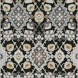 HomeRoots 10' Black Gold and Gray Oriental Washable Area Rug - Durable, UV-Protected, Stain-Resistant Design! 678826