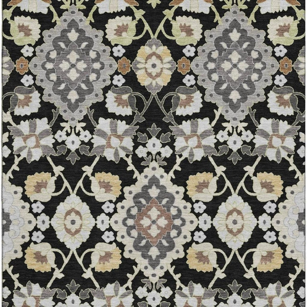 HomeRoots 10' Black Gold and Gray Oriental Washable Area Rug - Durable, UV-Protected, Stain-Resistant Design! 678826