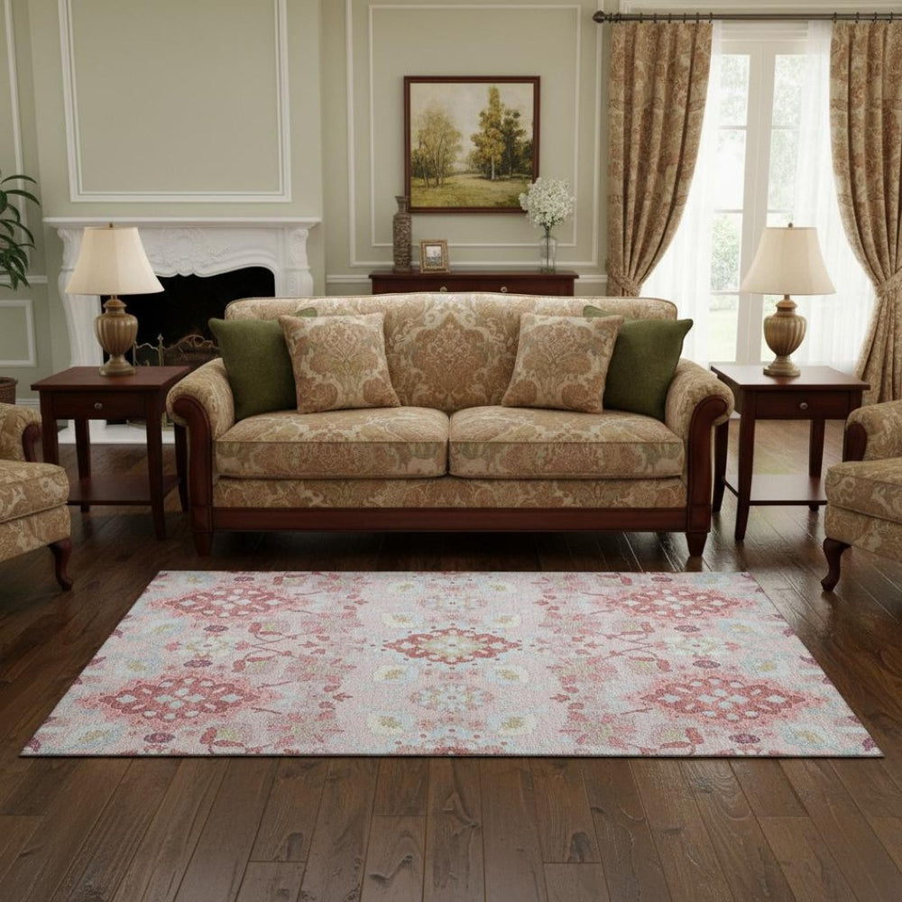 HomeRoots 5' X 8' Elegant Blush Purple & Ivory Oriental Washable Area Rug - UV Protected, Stain Resistant Design 678828