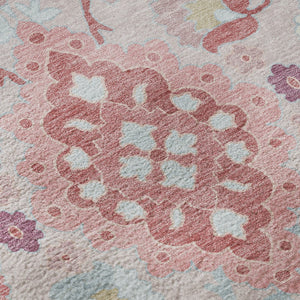 HomeRoots 8' Blush Purple & Ivory Oriental Round Rug - Durable, Washable, UV-Protected for High-Traffic Areas 678829