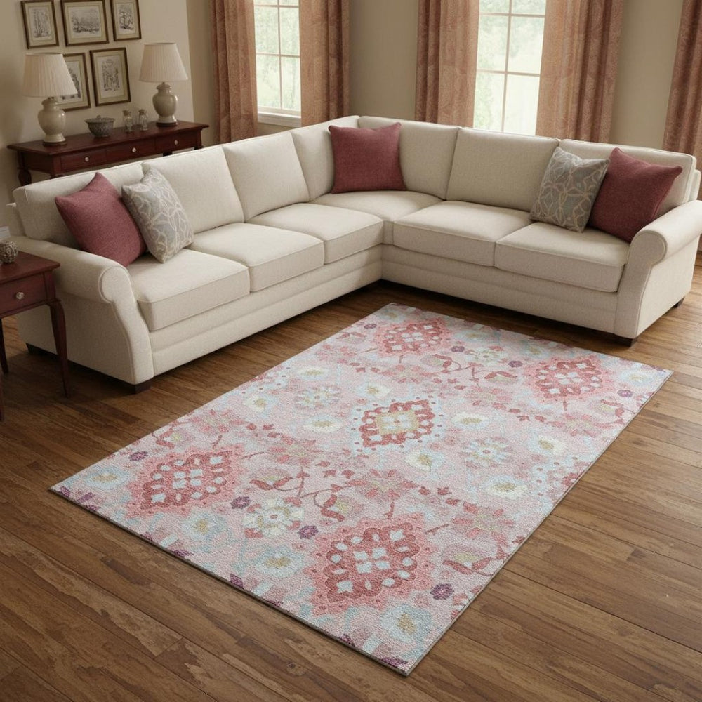 HomeRoots 8' X 10' Blush Purple & Ivory Oriental Washable Area Rug – Durable, Stain Resistant, UV Protected Design 678830