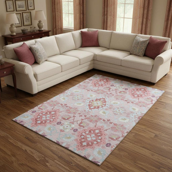 HomeRoots 8' X 10' Blush Purple & Ivory Oriental Washable Area Rug – Durable, Stain Resistant, UV Protected Design 678830
