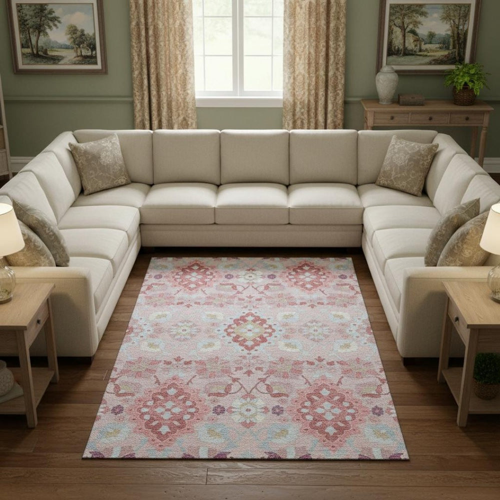 HomeRoots 9' X 12' Blush Purple & Ivory Oriental Area Rug - Durable, Washable, Stain-Resistant, UV Protected 678831