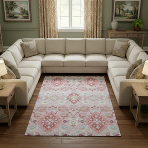 HomeRoots 9' X 12' Blush Purple & Ivory Oriental Area Rug - Durable, Washable, Stain-Resistant, UV Protected 678831