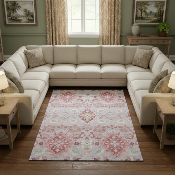 HomeRoots 9' X 12' Blush Purple & Ivory Oriental Area Rug - Durable, Washable, Stain-Resistant, UV Protected 678831
