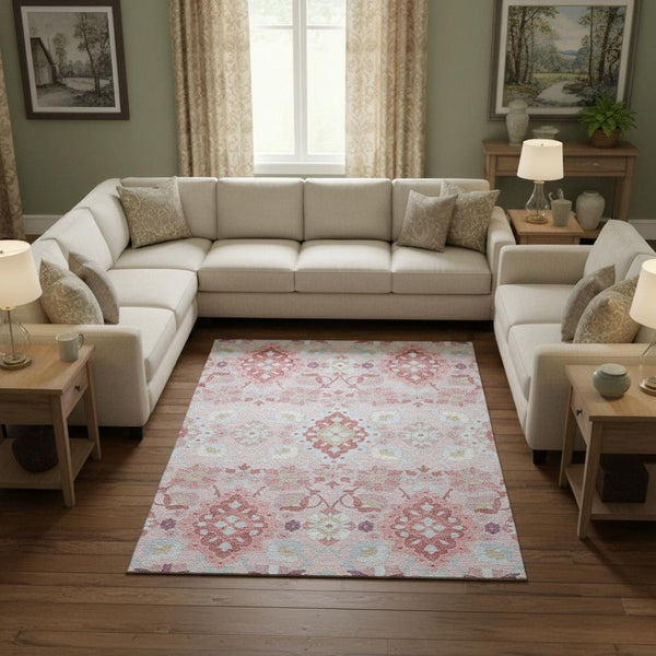HomeRoots 10' X 14' Blush Purple Ivory Oriental Area Rug - Washable, UV Protected, Durable & Kid-Friendly 678832