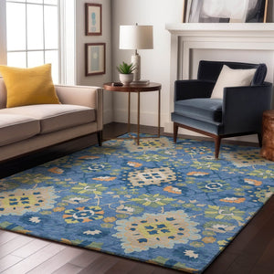 HomeRoots 5' X 8' Blue Peach Fern Green Oriental Area Rug - Washable, UV Protected, Durable & Stylish Design 678834