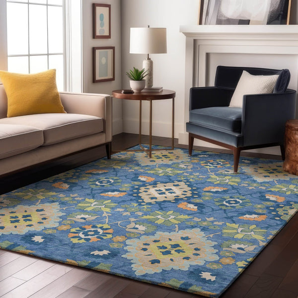 HomeRoots 5' X 8' Blue Peach Fern Green Oriental Area Rug - Washable, UV Protected, Durable & Stylish Design 678834