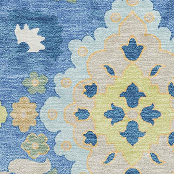 HomeRoots 5' X 8' Blue Peach Fern Green Oriental Area Rug - Washable, UV Protected, Durable & Stylish Design 678834
