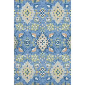 HomeRoots 9' X 12' Washable Blue Peach Fern Green Oriental Area Rug with UV Protection for Stylish Elegance 678837