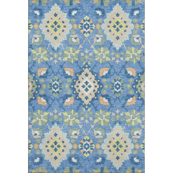 HomeRoots 9' X 12' Washable Blue Peach Fern Green Oriental Area Rug with UV Protection for Stylish Elegance 678837