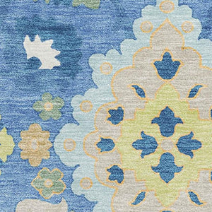 HomeRoots 9' X 12' Washable Blue Peach Fern Green Oriental Area Rug with UV Protection for Stylish Elegance 678837