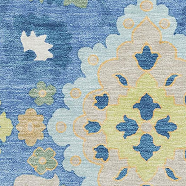 HomeRoots 9' X 12' Washable Blue Peach Fern Green Oriental Area Rug with UV Protection for Stylish Elegance 678837