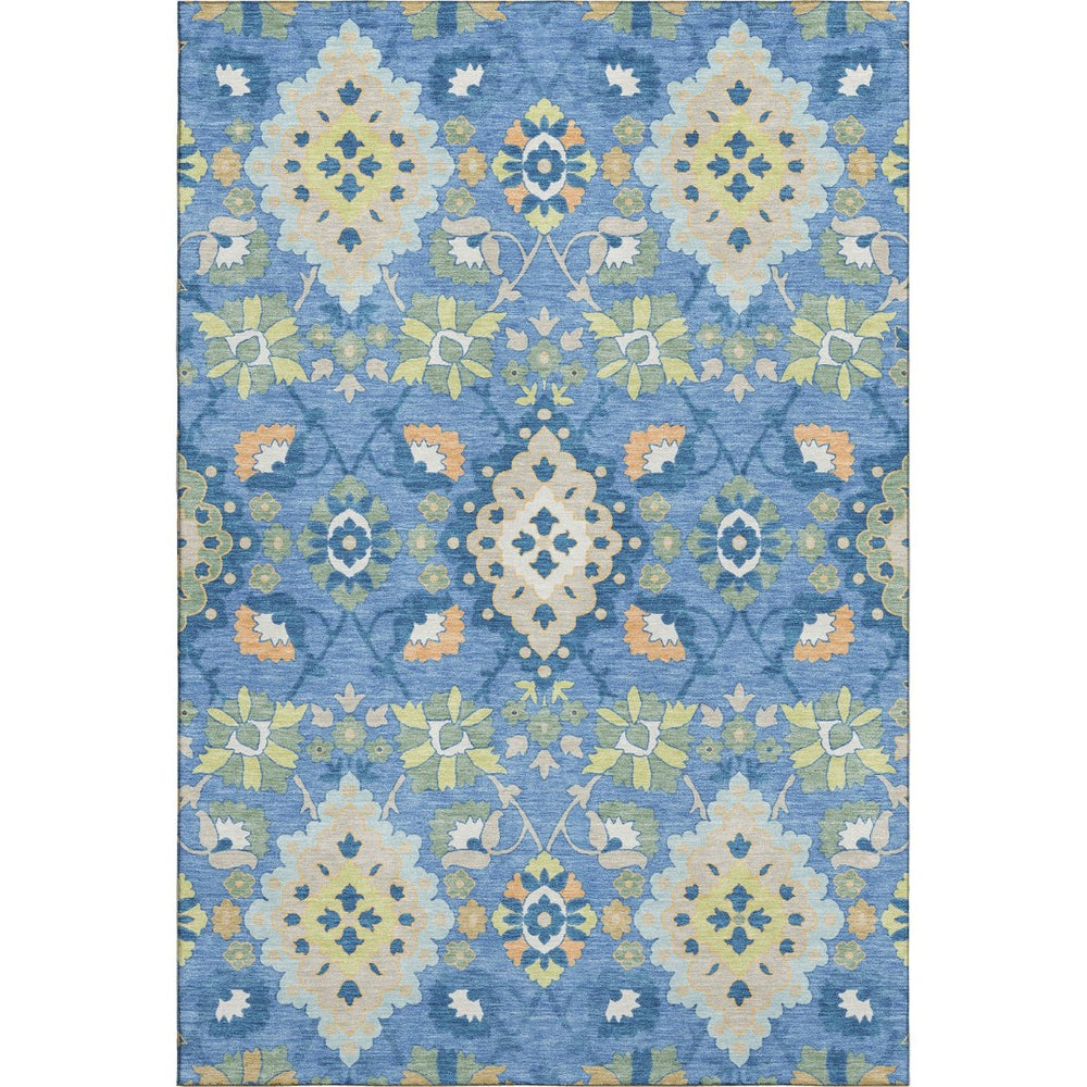 HomeRoots 10' X 14' Blue Peach & Fern Green Oriental Washable Area Rug - UV Protected, Stain Resistant Beauty 678838