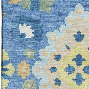 HomeRoots 10' X 14' Blue Peach & Fern Green Oriental Washable Area Rug - UV Protected, Stain Resistant Beauty 678838