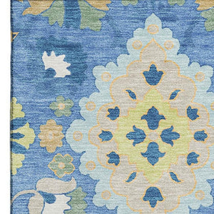 HomeRoots 10' X 14' Blue Peach & Fern Green Oriental Washable Area Rug - UV Protected, Stain Resistant Beauty 678838