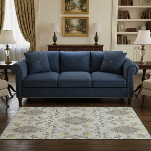 HomeRoots 5' X 8' Gray Gold & Ivory Oriental Washable Area Rug with UV Protection for Durable Everyday Elegance 678846